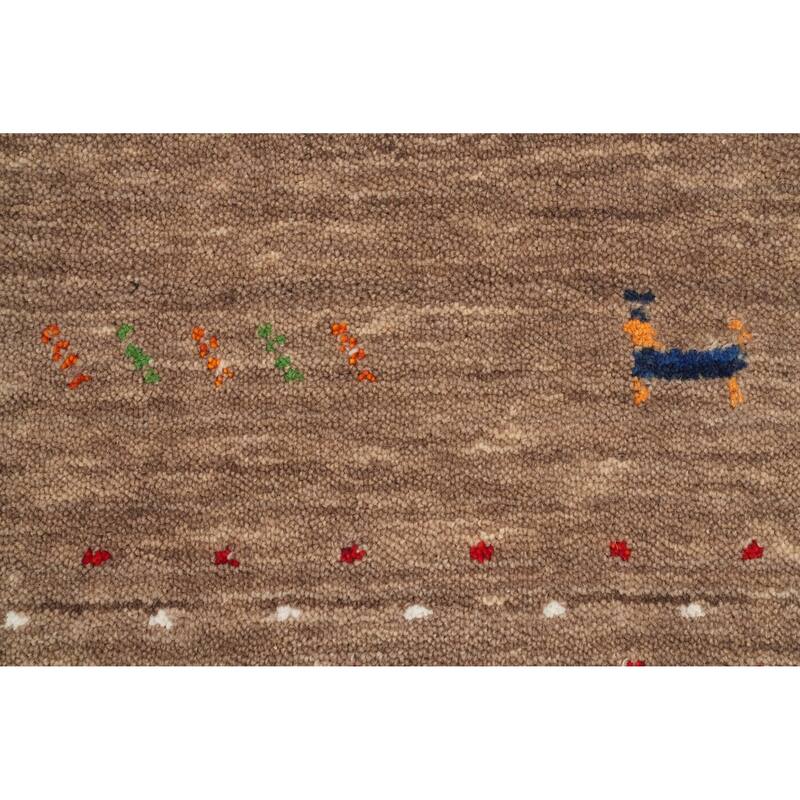 Hand Knotted Oriental 100% Wool Carpet Tribal Animal Pictorial Brown Gabbeh Area Rug - 8' 0'' X 8' 0''
