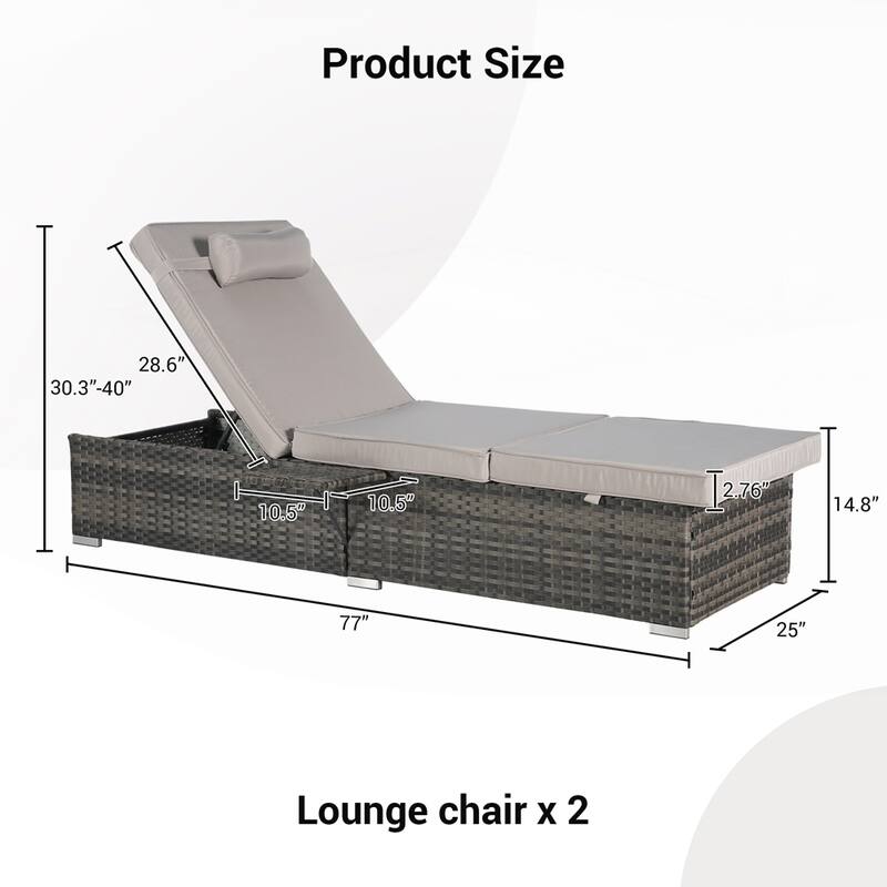 Outdoor Chaise Lounge Chair Set of 2 with Storage