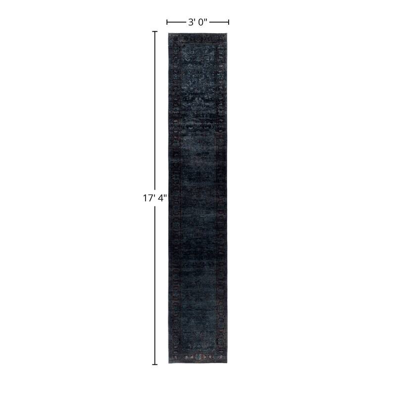 Overdyed One-of-a-Kind Hand-Knotted Area Rug - Black - 3' 0" x 17' 4"
