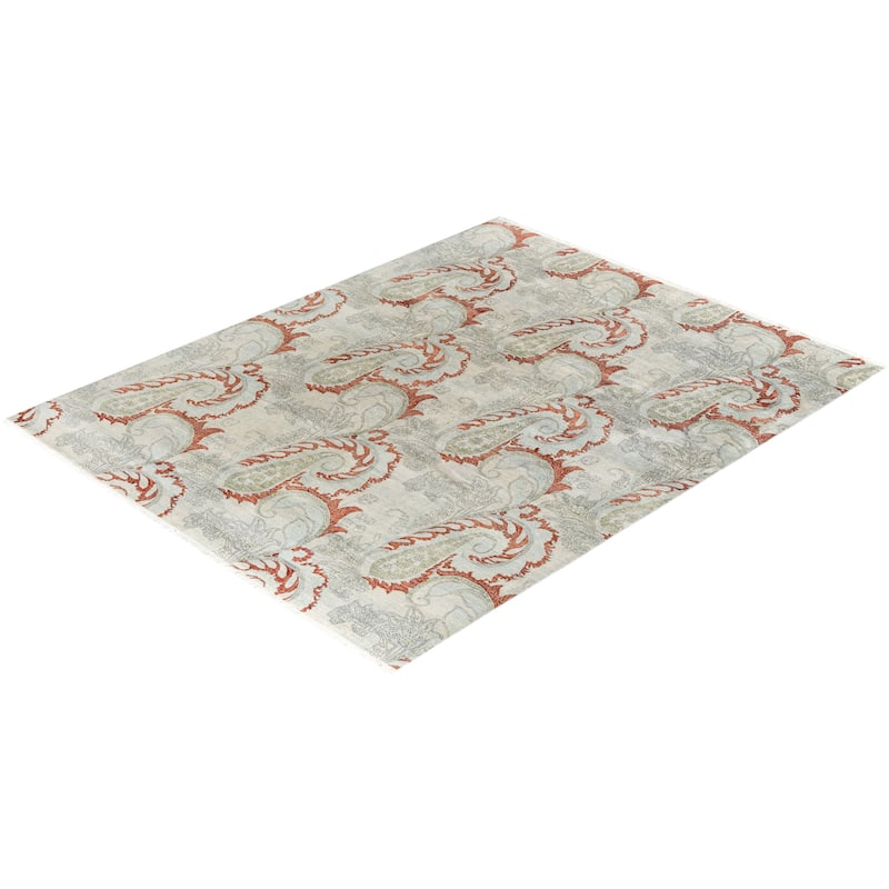 Ikat One-of-a-Kind Hand-Knotted Area Rug - Gray, 8' 1" x 10' 0" - 8' 1" x 10' 0"
