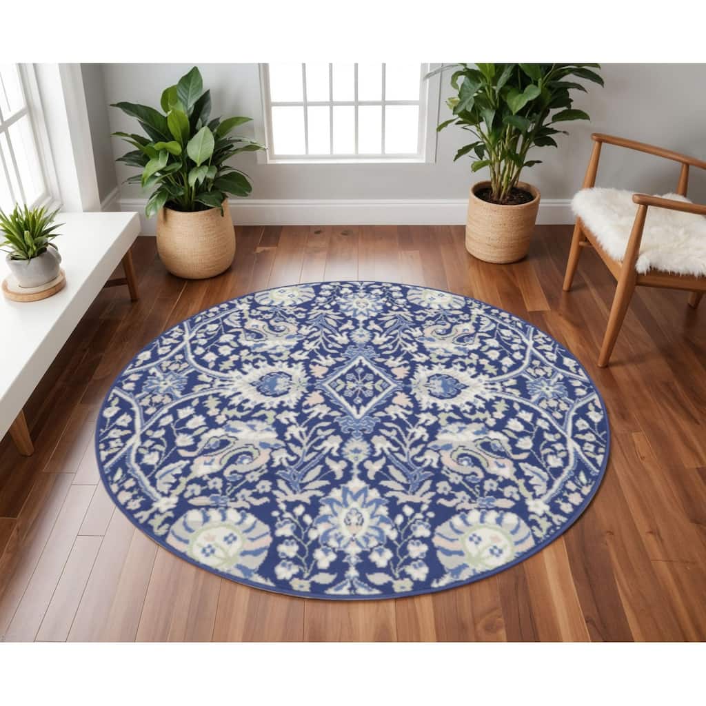 Power Loomed Geometric Floral Traditional Stain Resistant Area Rug - 96' X '96' X '0.39
