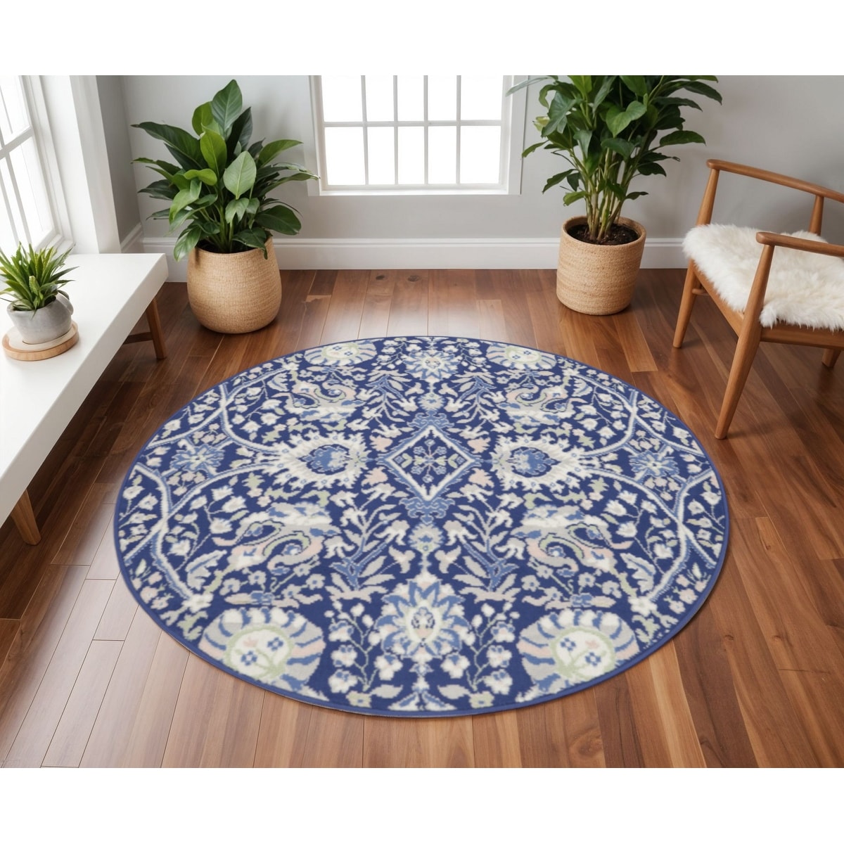 Power Loomed Geometric Floral Traditional Stain Resistant Area Rug - 96' X '96' X '0.39