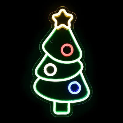 15" LED Lighted Neon Style Christmas Tree Window Silhouette