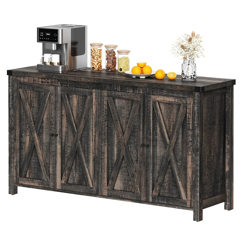 Moasis 55-inch Farmhouse Four-Door Buffet Cabinet Storage Kitchen Sideboard Buffet Table - Dark Oak