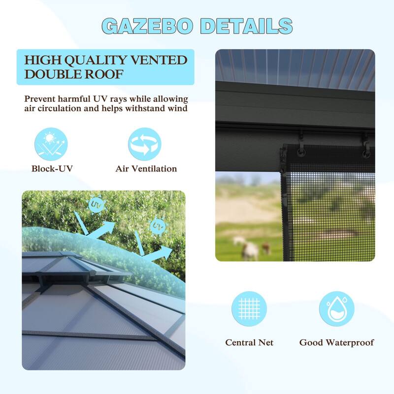 VEIKOUS 13' x 10' Outdoor Double Hardtop Gazebo for Patio with Netting