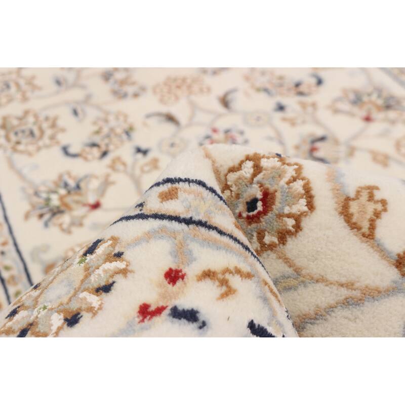ECARPETGALLERY Hand-knotted Nain Cream Silk, Wool Rug - 2'8 x 12'2