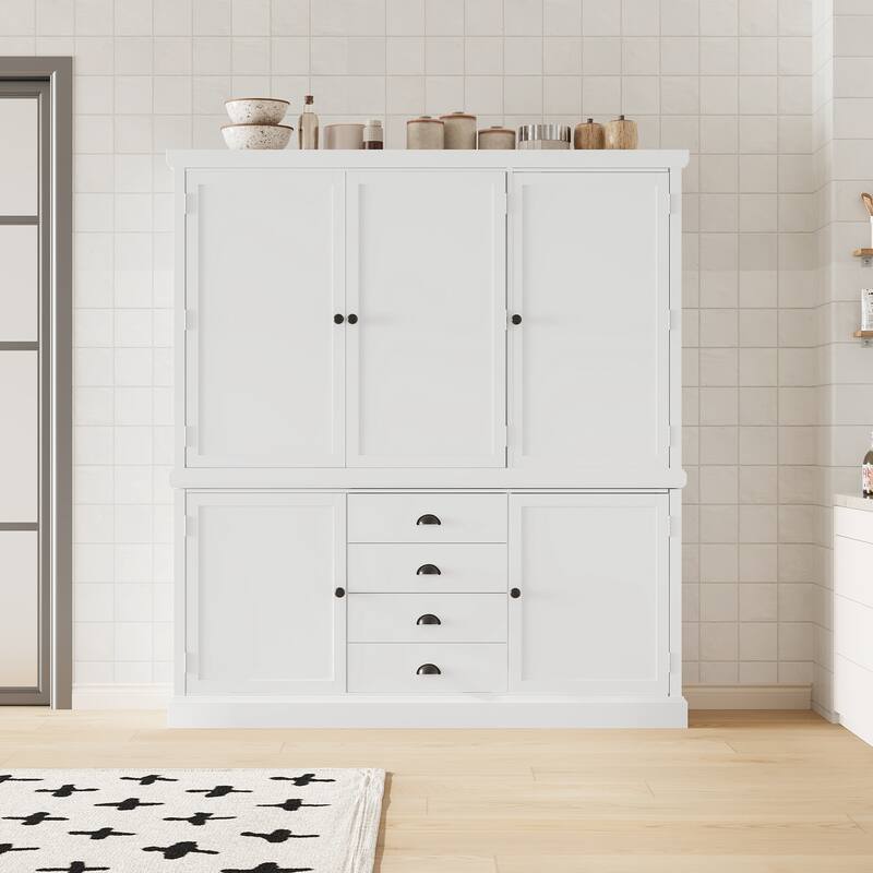 Roomfitters Kitchen Pantry Organizers and Storage Kitchen Cabinet, Hutch with Microwave Stand, 4 Drawers, Spice Racks