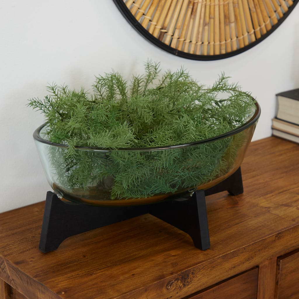 Clear Glass Kitchen Serving Bowl with Black Wooden Base