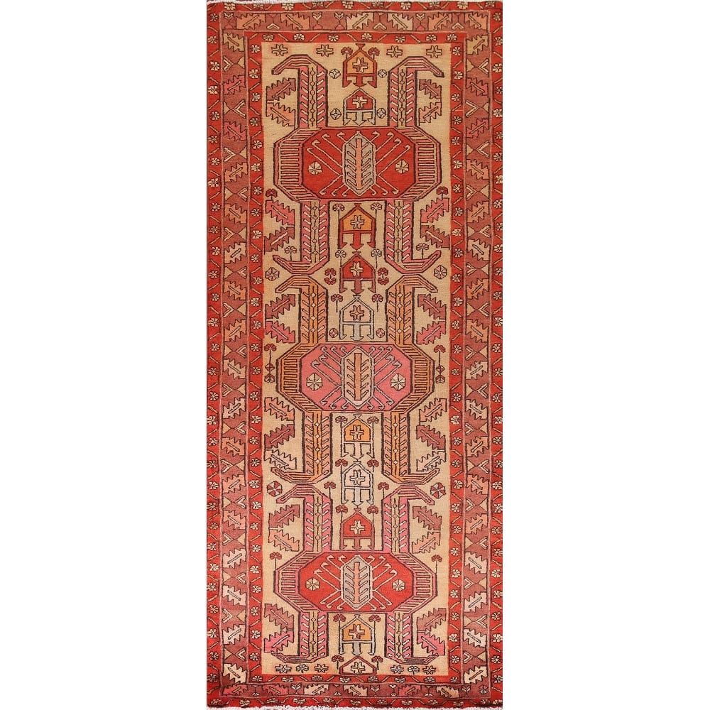 Tribal Orange Meshkin Persian Vintage Runner Rug Handmade Wool Carpet - 3'8"x 10'5"