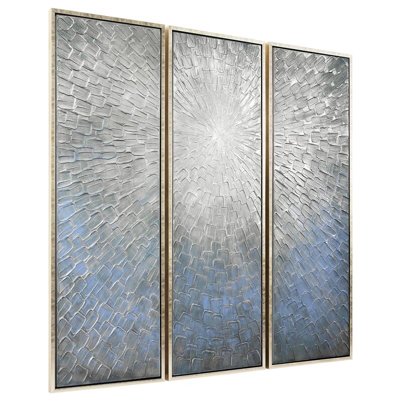 Silver Ice Textured Metallic Hand Painted Framed Canvas Wall Art, Set and Single