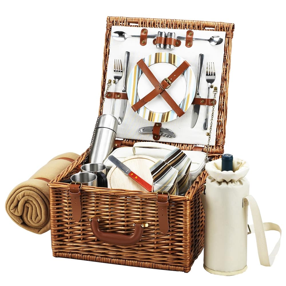 Picnic at Ascot - Willow Basket for Two with Blanket & Coffee Service