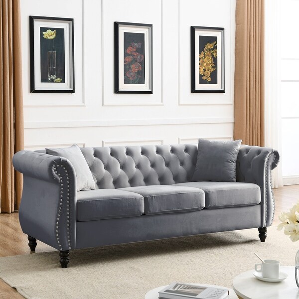 80'' Chesterfield Tufted Velvet Upholstered Oversized Sofa