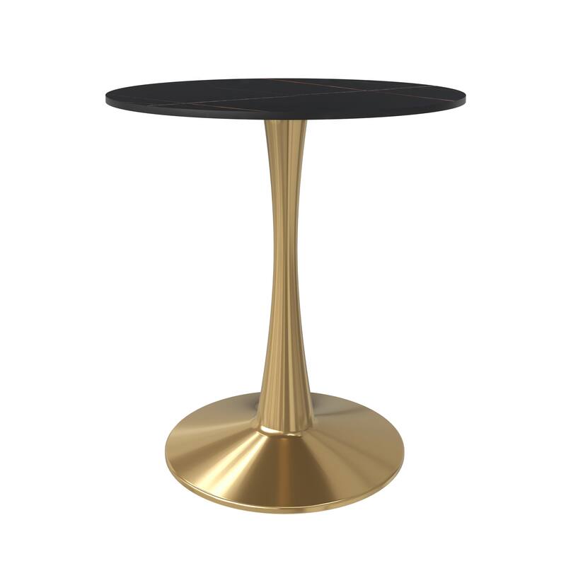 Bristol 24" Round Dining Table Sintered Stone Top & Gold Stainless Steel Pedestal Base for Kitchen & Dining Room