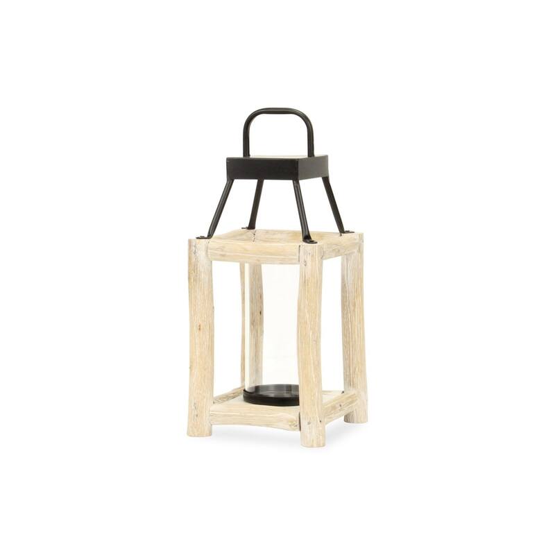 Wooden Bar Solid Lantern with Handle - 14.5" - Brown and Black - Small