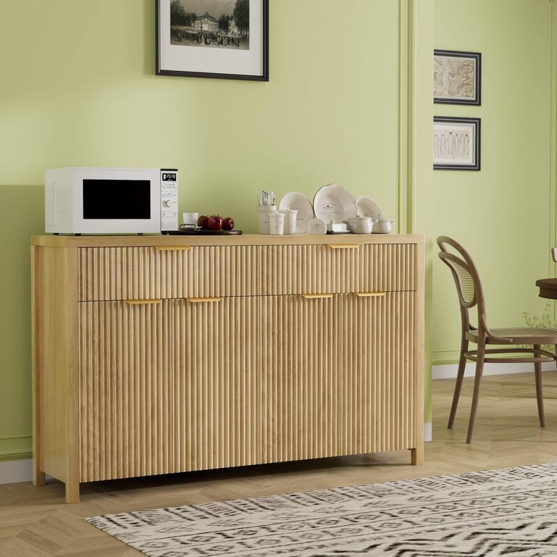 55"Fluted Sideboard Buffet Cabinet with Storage Drawers and Adjustable Shelves