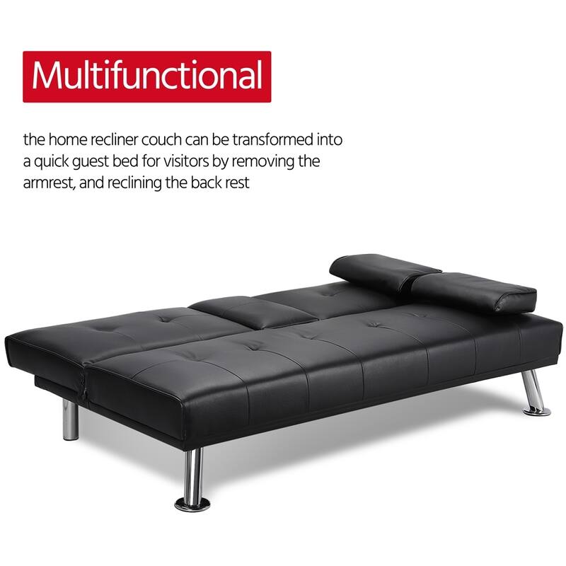 Yaheetech Modern Recliner Couch Faux Leather Futon Sofa Bed