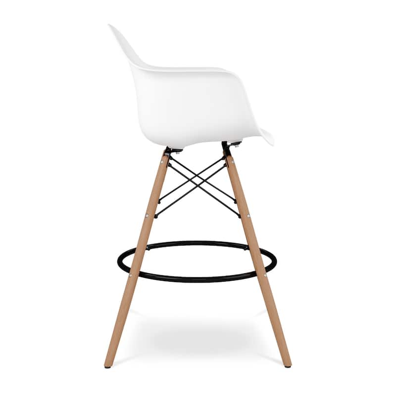 Wood Plastic Bucket Seat Counter Height Chair with Arms and Footrest - 19” x 23” x 47” (D x W x H)