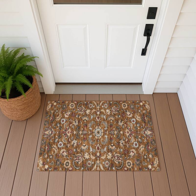 Machine Washable Indoor/ Outdoor Traditional Lanelle Chantille Rug - Paprika - 1'8" x 2'6"