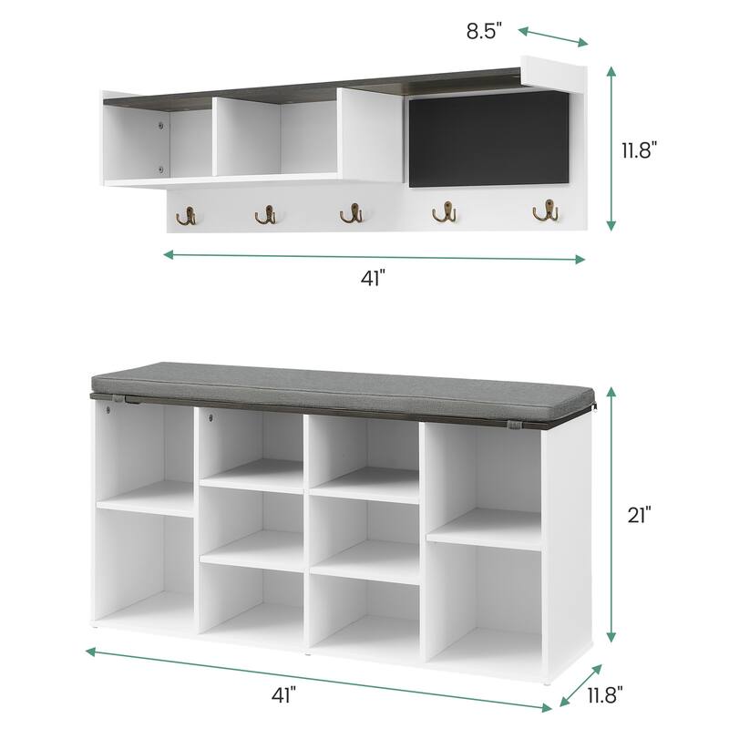 Hall Tree Shoe Bench Industrial 6 in 1 Coat/Shoe Rack