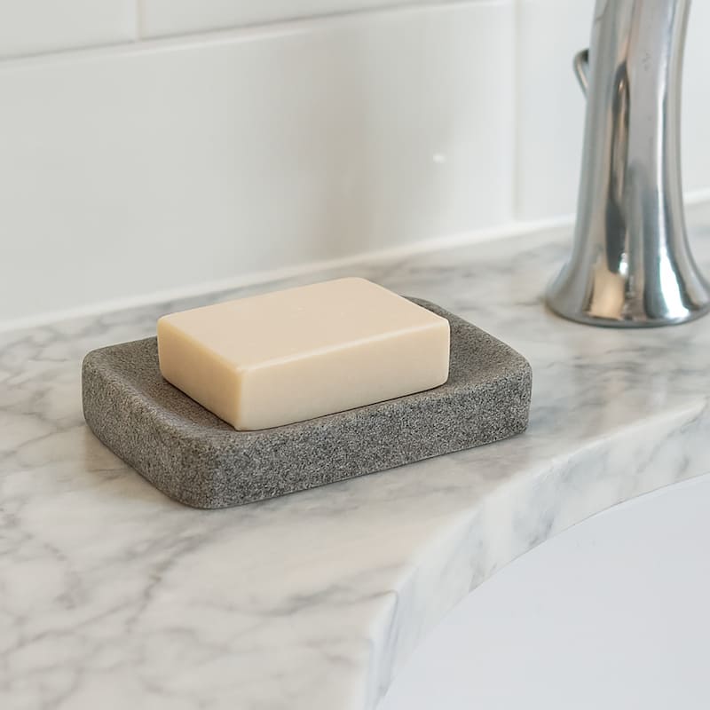Rectangular Grey Granite Soap Dish Cup Dispenser - Soap Dish Only - 0.9"H x 4.4"L x 3.4"W