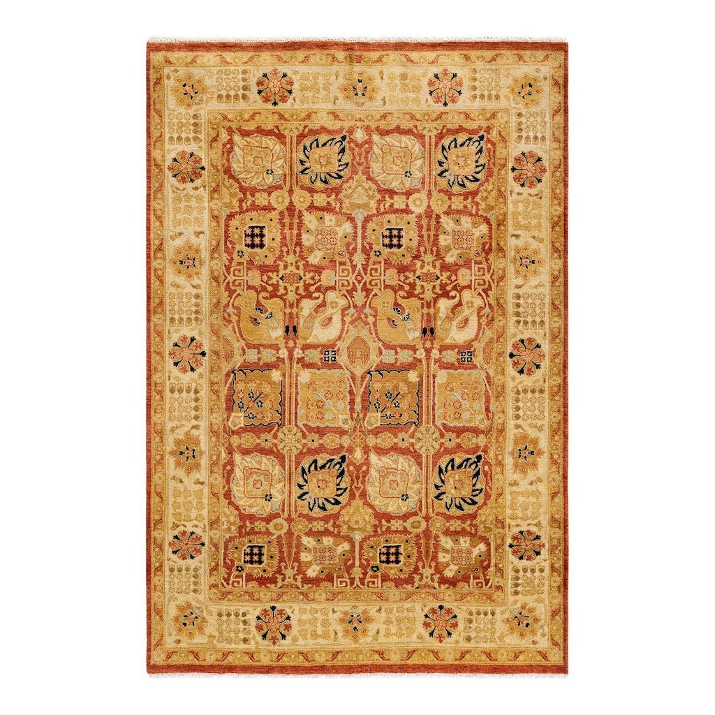 Overton Hand Knotted Wool Vintage Inspired Traditional Ottoman Red Area Rug - 4' 7" x 5' 10"