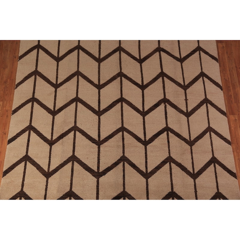Hand Knotted Oriental 100% Wool Carpet Modern All-Over Beige & Ivories Moroccan Area Rug - 9' 10'' X 7' 11''