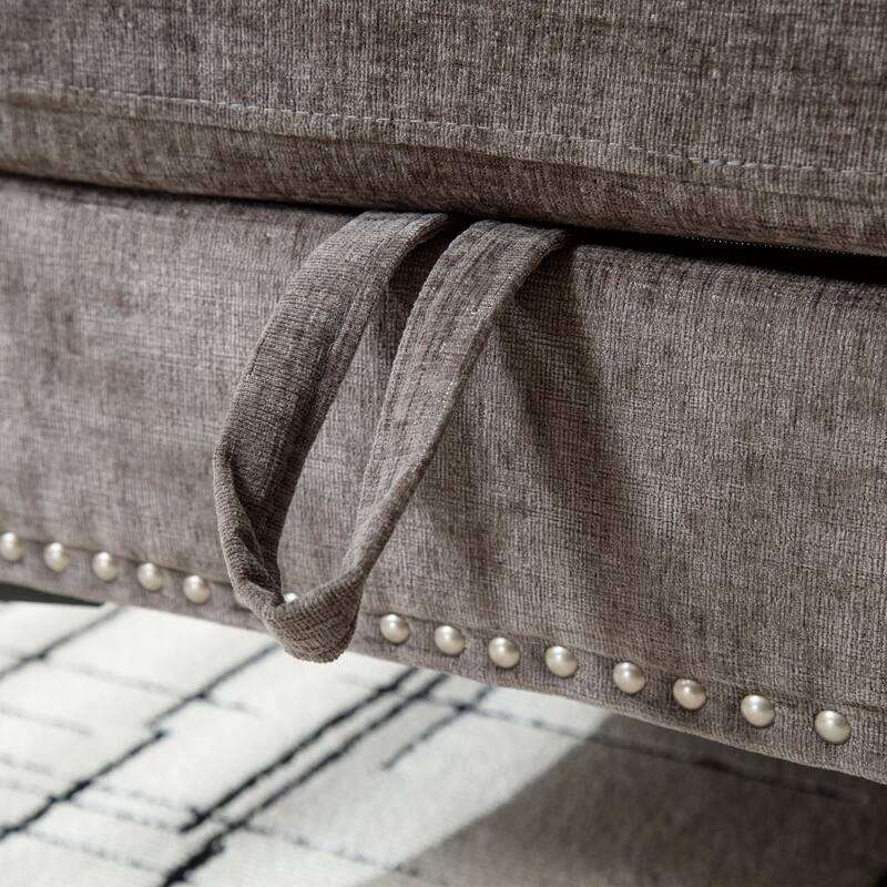 85" L-Shaped 4-Seater Sectional Sofa with Convertible Storage Ottoman, Pillows, Solid Wood Frame, and Modern Tufting