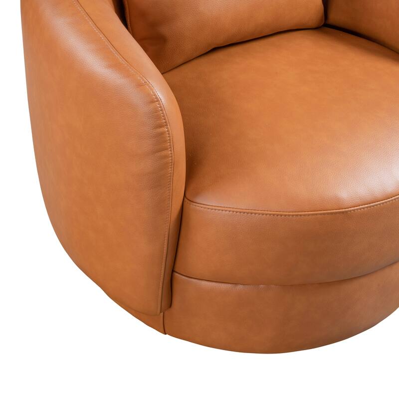 Haas Mid Century Modern Cognac Leather Swivel Barrel Chair