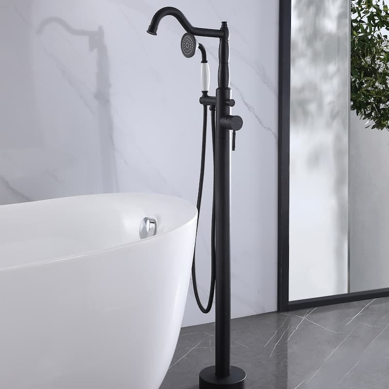 Rbrohant Freestanding Bathtub Faucet with Hand Shower Floor Mount Tub Filler - Matte Black