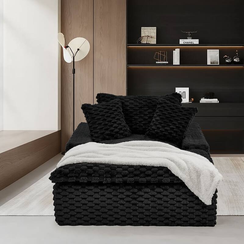 Contemporary Stylish Frameless Corduroy Fabric Upholstered Lazy Sofa Chair Leisure Chaise - Black