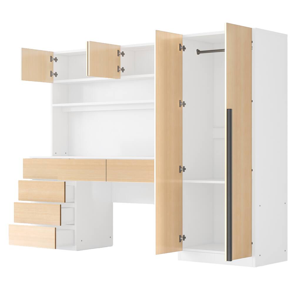 2 Door Wooden Versatile Storage Wardrobe with Desk and Drawers