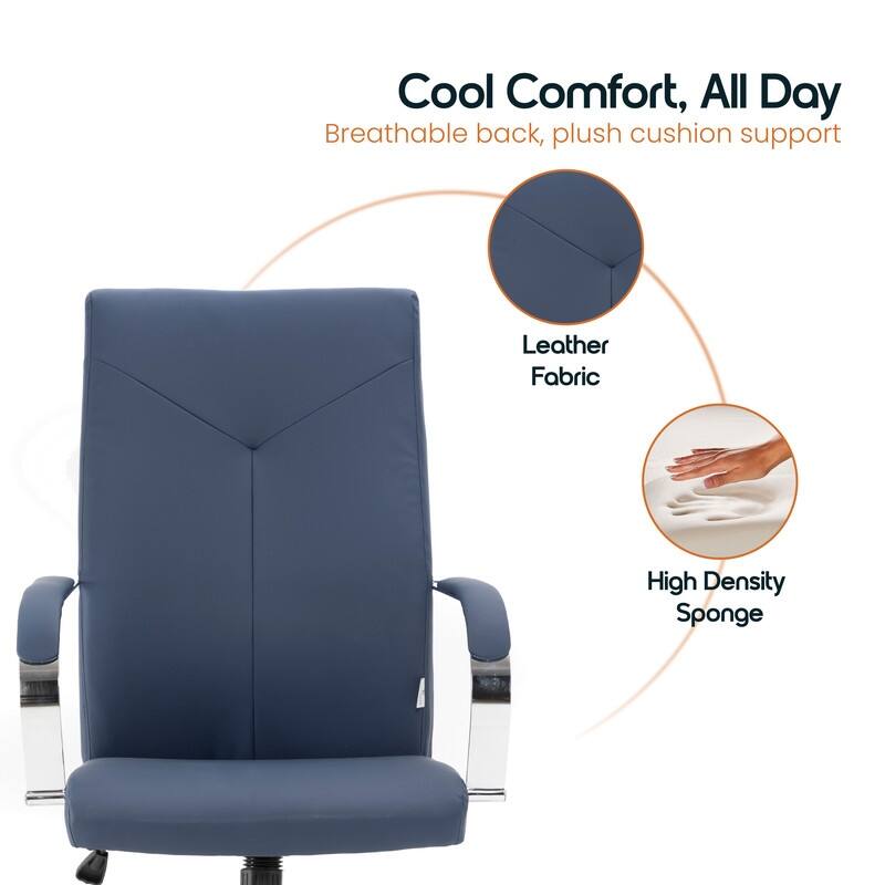Sonora Ergonomic High Back Leather Office Chair with Lumbar Support, Adjustable Height, Tilt Lock, Chrome Frame & Swivel Casters