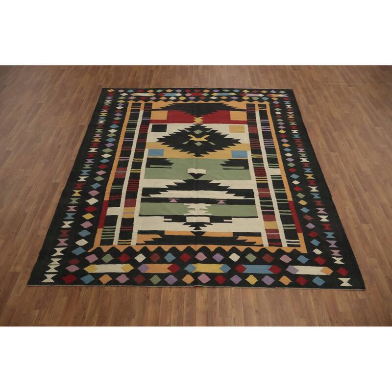 Hand Woven Oriental 100% Wool Carpet Southwestern Tribal Multi-Colored Kilim Area Rug - 10' 0'' X 8' 4''