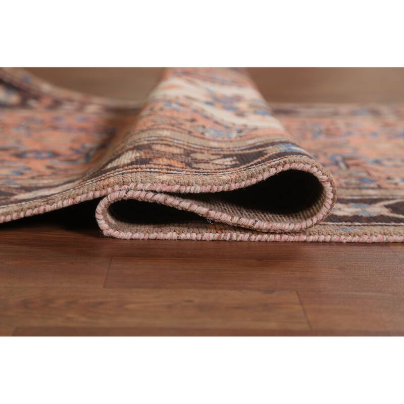 Hand Knotted Oriental 100% Wool Carpet Traditional Geometric Oranges & Rust Hamedan Runner Rug - 9' 7'' X 3' 4''