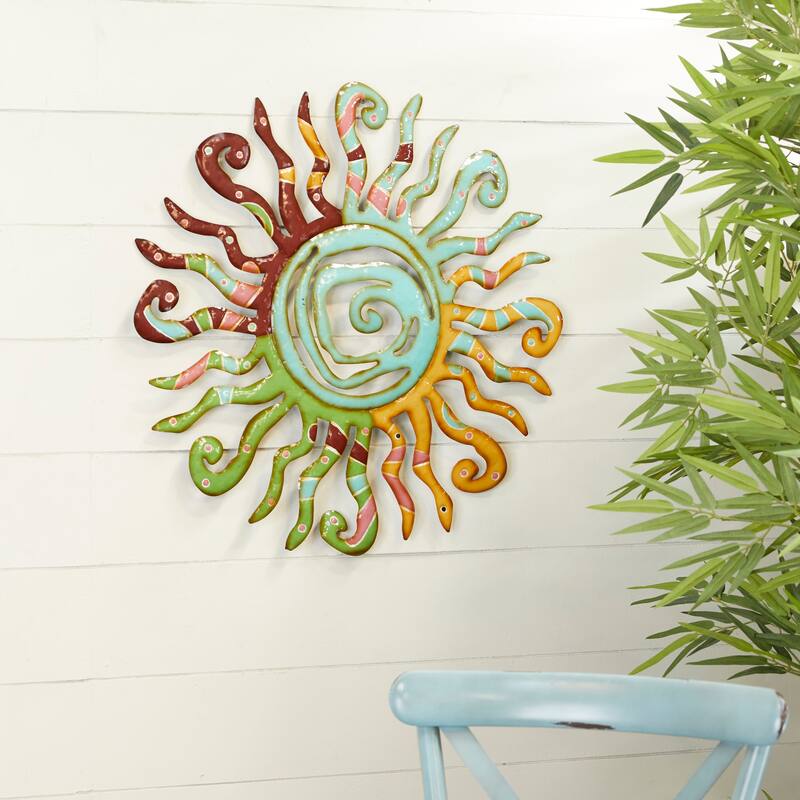 Multi Colored Metal Indoor Outdoor Sun Home Wall Decor with Abstract Patterns - Multi Colored