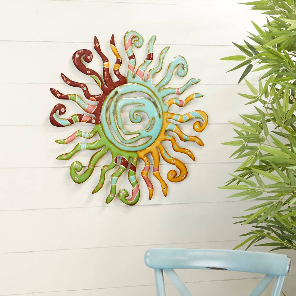 Multi Colored Metal Indoor Outdoor Sun Home Wall Decor with Abstract Patterns