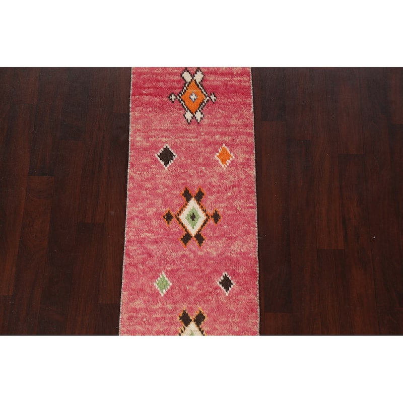 Geometric Moroccan Oriental Runner Rug Wool Hand-knotted Tribal Carpet - 2'0" x 8'10"