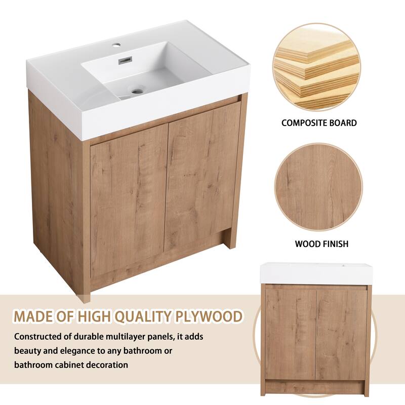 BNK 24/30/48/60 inch Freestanding Resin Sink Bathroom Vanity with Soft Close Door and Adjustable Shelf