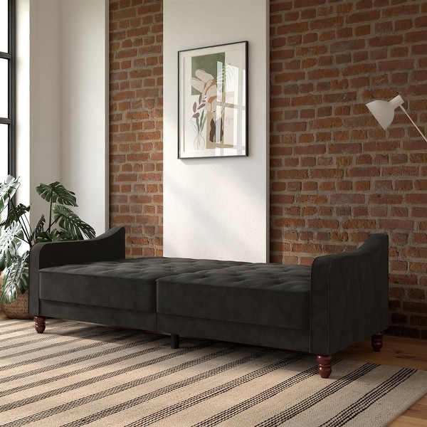 Novogratz Vintage Tufted Split Back Futon Gray Velvet