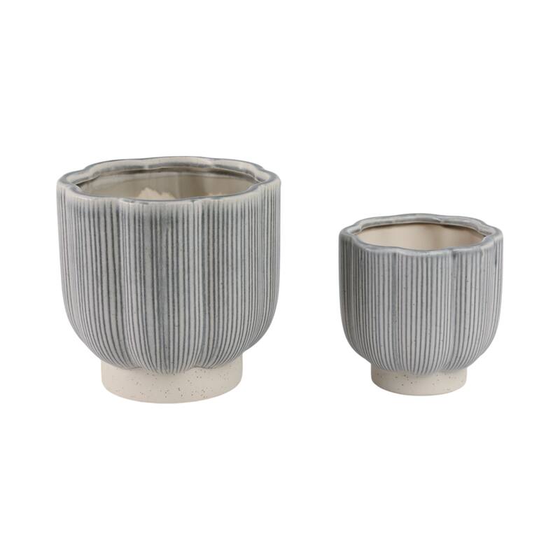 Stoneware Scallop Shaped Planters Decorative Containers (Set of 2) - 5.91" x 5.91" x 5.79"