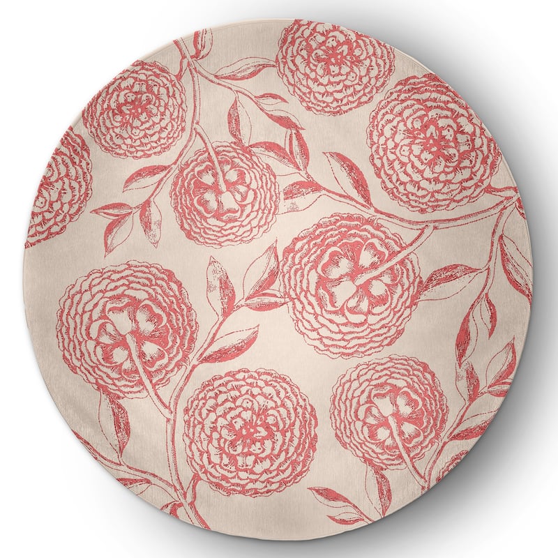 Antique Flowers Spring Chenille Indoor/Outdoor Rug - Blush Coral - 5' Round