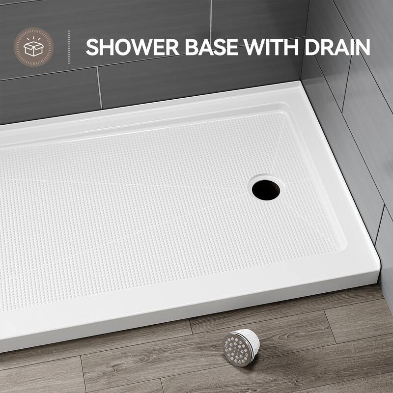 HOROW 60 x 30 Inch Alcove Shower Pan Base in High Gloss White with Wide Threshold Design - Right Drain Location