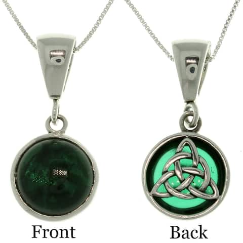 Sterling Silver Celtic Knot Reversible Necklace - Green