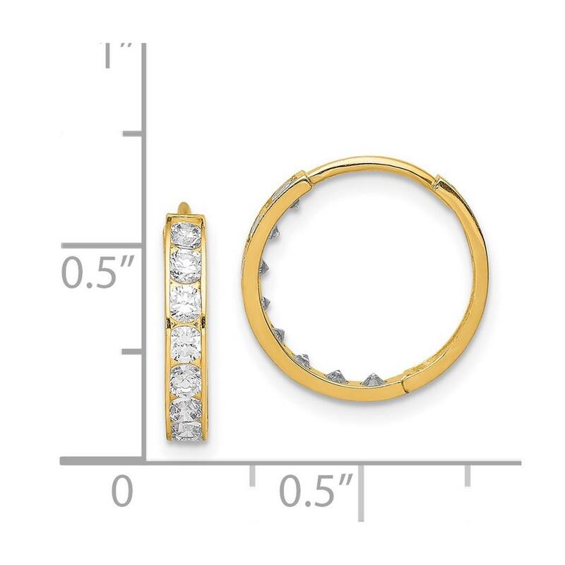 Curata 14k Yellow Gold 15x3mm Cubic Zirconia Hinged Hoop Earrings