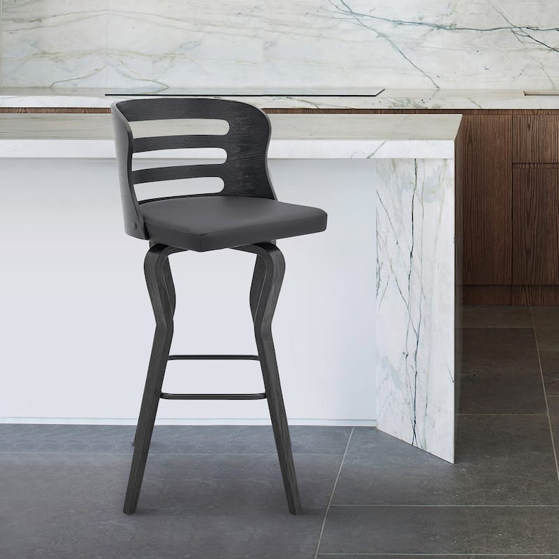 Verne 26" Swivel Faux Leather and Wood Bar Stool - Counter Height - 23-28 in. - Grey and Black