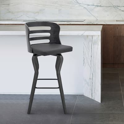 Verne Walnut or Black Wood Upholstered Bar Height Swivel Barstool