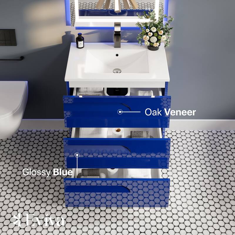 Eviva Joy 28"W Bath Vanity with Porcelain Top & Integrated Sink