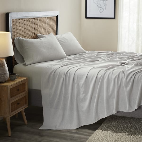 Superior Cotton Linen Garment Washed Deep Pocket Bed Sheet Set - Queen - Silver