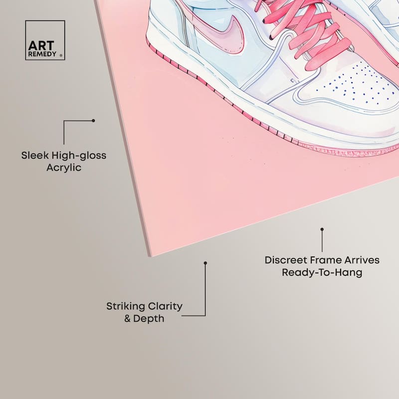 Blush Floral Bloom Sneakers Acrylic by Art Remedy, Ready to Hang