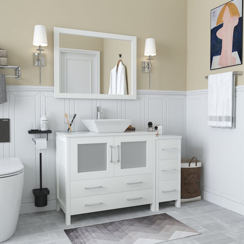 Vanity Art 48" Single Sink Bathroom Vanity Combo Set with Engineered Marble Top and Free Mirror - 48 x 18.5 x 36 Inches